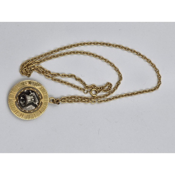 Vintage Bicentennial 1776 Spinner Liberty Bell Pendant Necklace Gold Tone - Picture 10 of 14